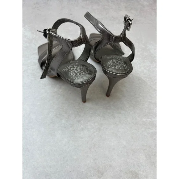 Vince Camuto Silver Heels Dress Sandals Square Toe Ankle Strap Size 7 - Picture 3 of 6